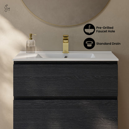 Liberte 30" Freestanding Bathroom Vanity in Black Oak with Sink Top