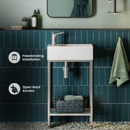 Pierre 19.5 Single, Freestanding, Open Shelf, Chrome Metal Frame Bathroom Vanity