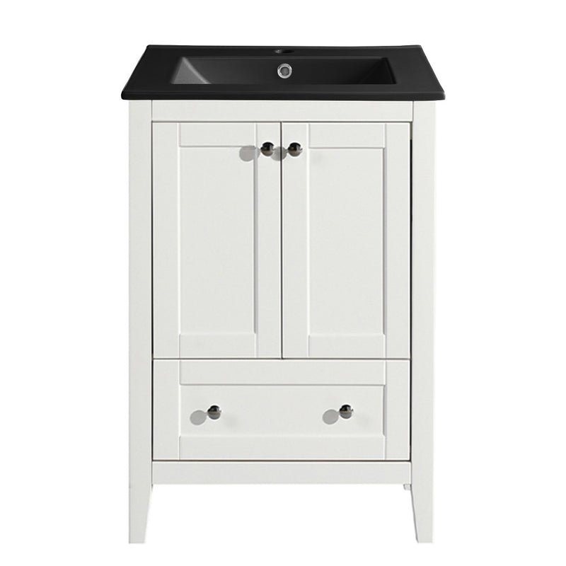 Cannes 24 in. White Bathroom Vanity With Black Ceramic Sink Top