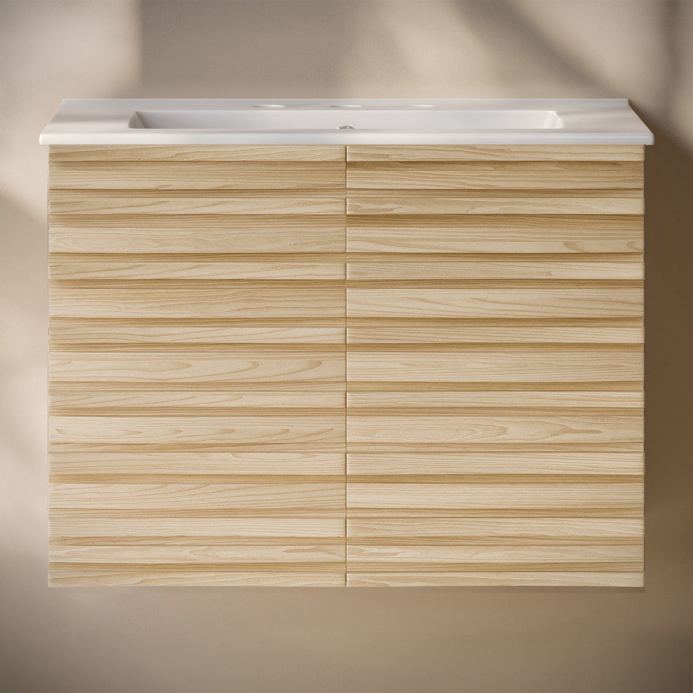 Cascade 30" Wall-Mounted Bathroom Vanity in Natural Oak with 3-Hole Widespread Sink Top