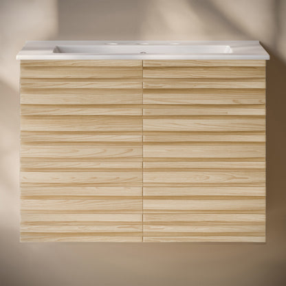 Cascade 30" Wall-Mounted Bathroom Vanity in Natural Oak with 3-Hole Widespread Sink Top