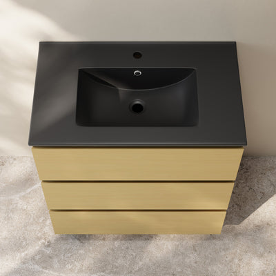 Liberte 30" Freestanding Bathroom Vanity in Natural Oak with Black Sink Top