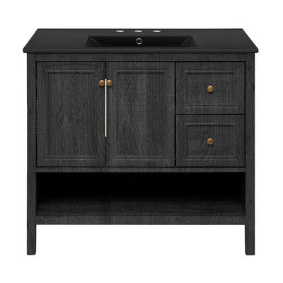 Chateau 36" Freestanding Bathroom Vanity in Black Oak with Black 3-Hole Widespread Sink Top