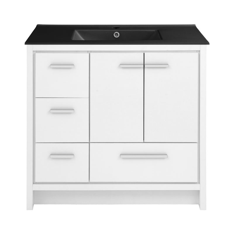 Virage 36 in. White Bathroom Vanity With Black Ceramic Sink Top