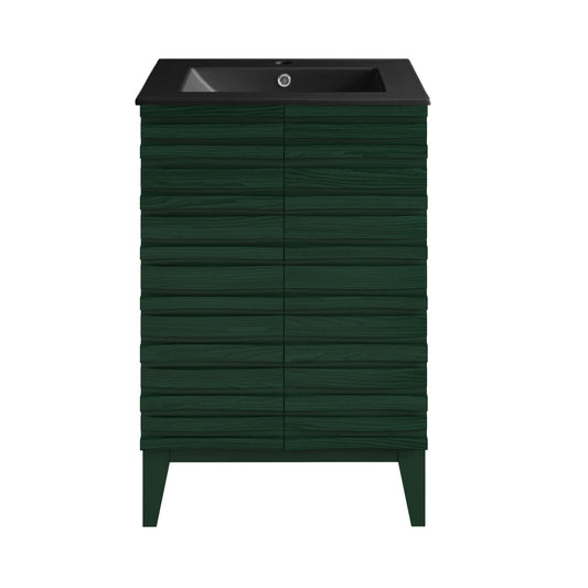 Cascade 24" Freestanding Bathroom Vanity in Green Oak with Black Sink Top