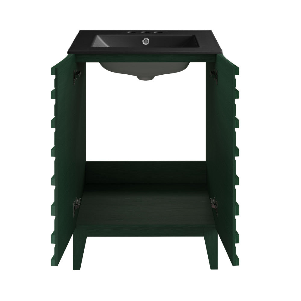 Cascade 24" Freestanding Bathroom Vanity in Green Oak with Black 3-Hole Centerset Sink Top