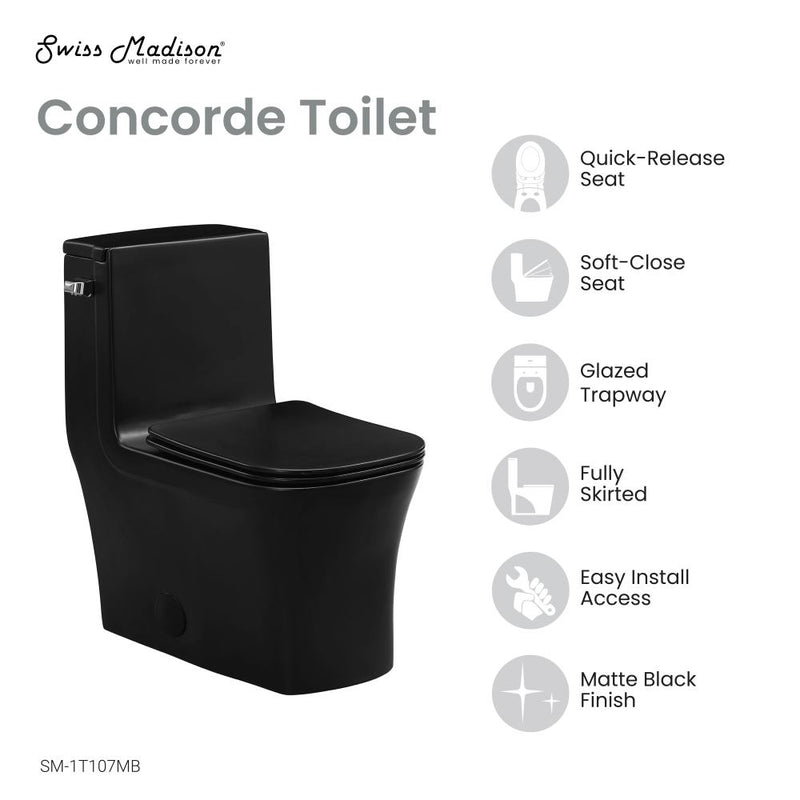 Concorde One-Piece Square Left Side Flush Handle Toilet 1.28 gpf in Matte Black