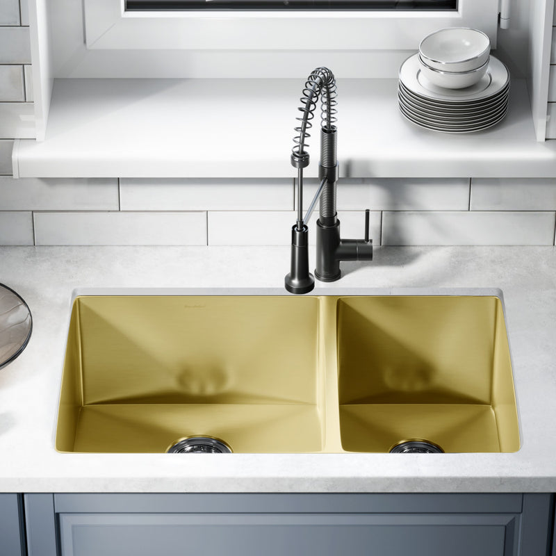 Rivage 33 x 20 Stainless Steel, Dual Basin, Undermount Kitchen Sink in Gold