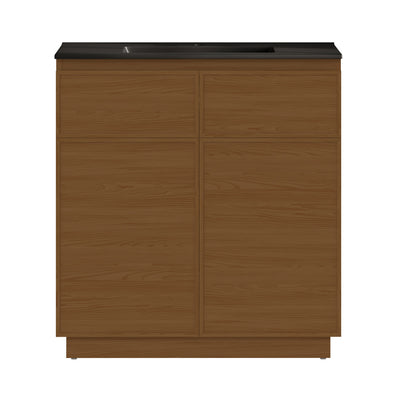 St. Tropez 36" Freestanding Bathroom Vanity in Brown Oak with Black Sink Top