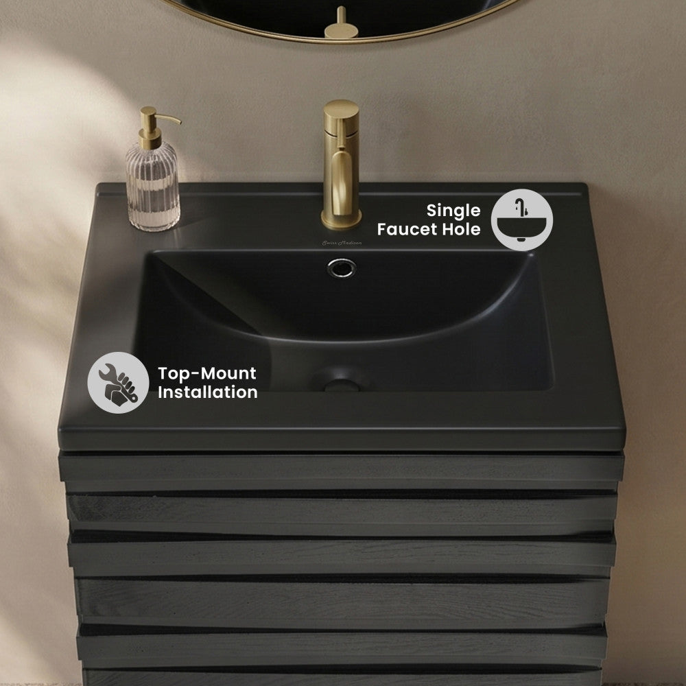 18" Ceramic Square Vanity Sink Top in Matte Black
