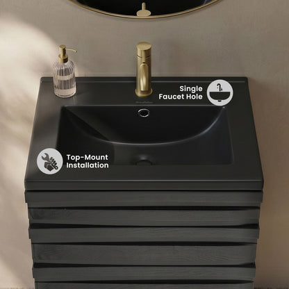 18" Ceramic Square Vanity Sink Top in Matte Black