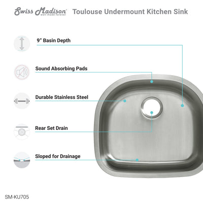 Toulouse 23 5/8 x 21 Stainless Steel, Single Basin, Undermount Kitchen Sink