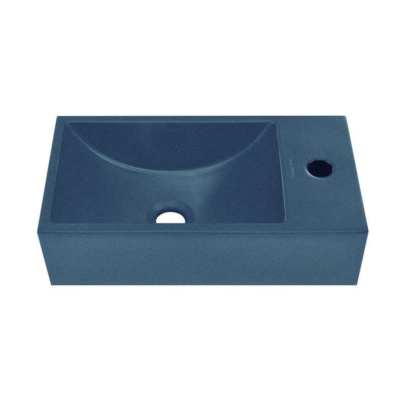 Lisse 16" Concrete Rectangle Wall-Mounted Sink with Right Side Faucet Mount in Matte Royal Blue
