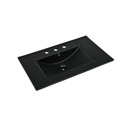 30" 3-Hole Widespread Vanity Sink Top in Glossy Black