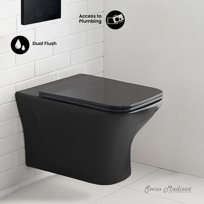 Carre Wall-Hung Toilet Bundle 0.8/1.6 GPF Dual Flush in Matte Black with Black Flush Plate