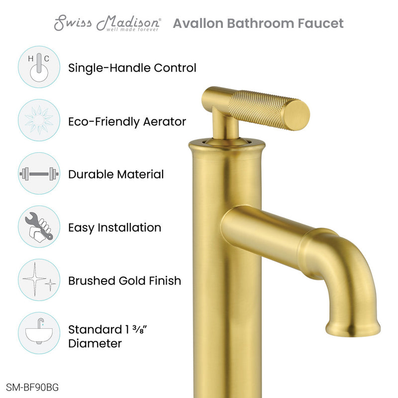 Avallon Single Hole, Single-Handle Sleek, Bathroom Faucet in Brushed Gold