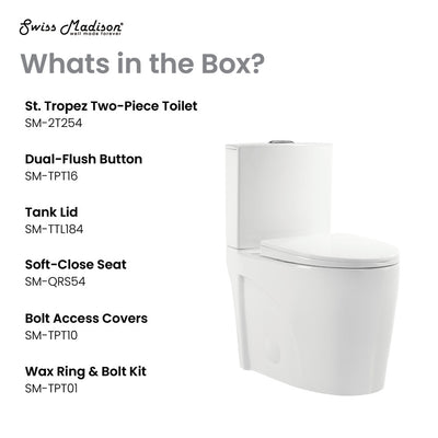 St. Tropez Two-Piece 12" Rough-in 1.1/1.6 GPF Dual Top Flush Elongated Toilet in Glossy White