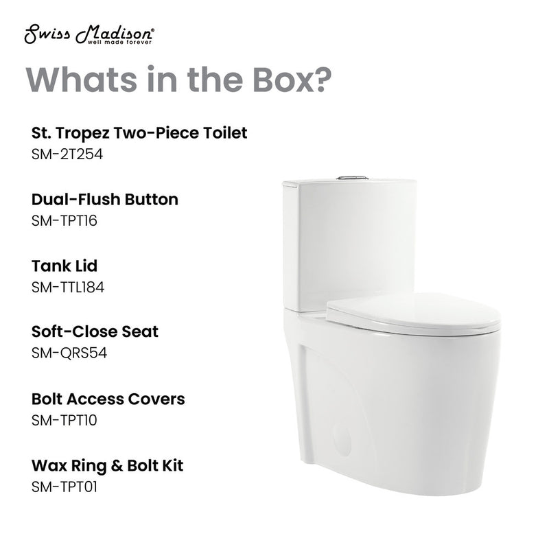 St. Tropez Two-Piece 12" Rough-in 1.1/1.6 GPF Dual Top Flush Elongated Toilet in Glossy White