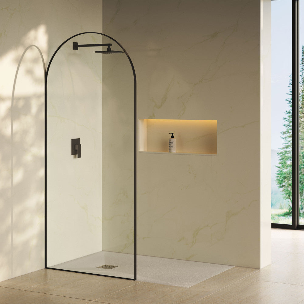 Porte 34 x 76 Framed Fixed 3/8 in. (10mm) Clear Tempered Glass Shower Door with Black Matte Frame