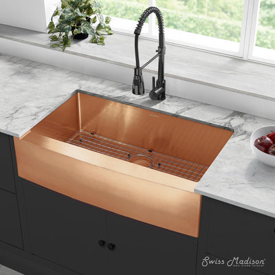 Rivage 36 x 21 Stainless Steel, Single Basin, Farmhouse Kitchen Sink with Apron in Rose Gold