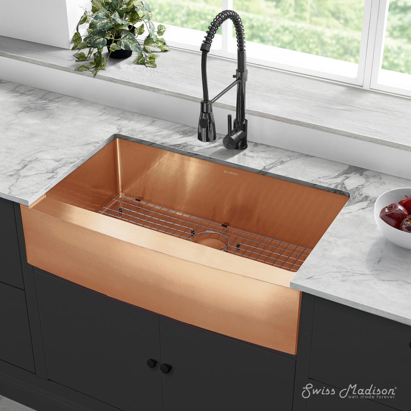 Rivage 36 x 21 Stainless Steel, Single Basin, Farmhouse Kitchen Sink with Apron in Rose Gold