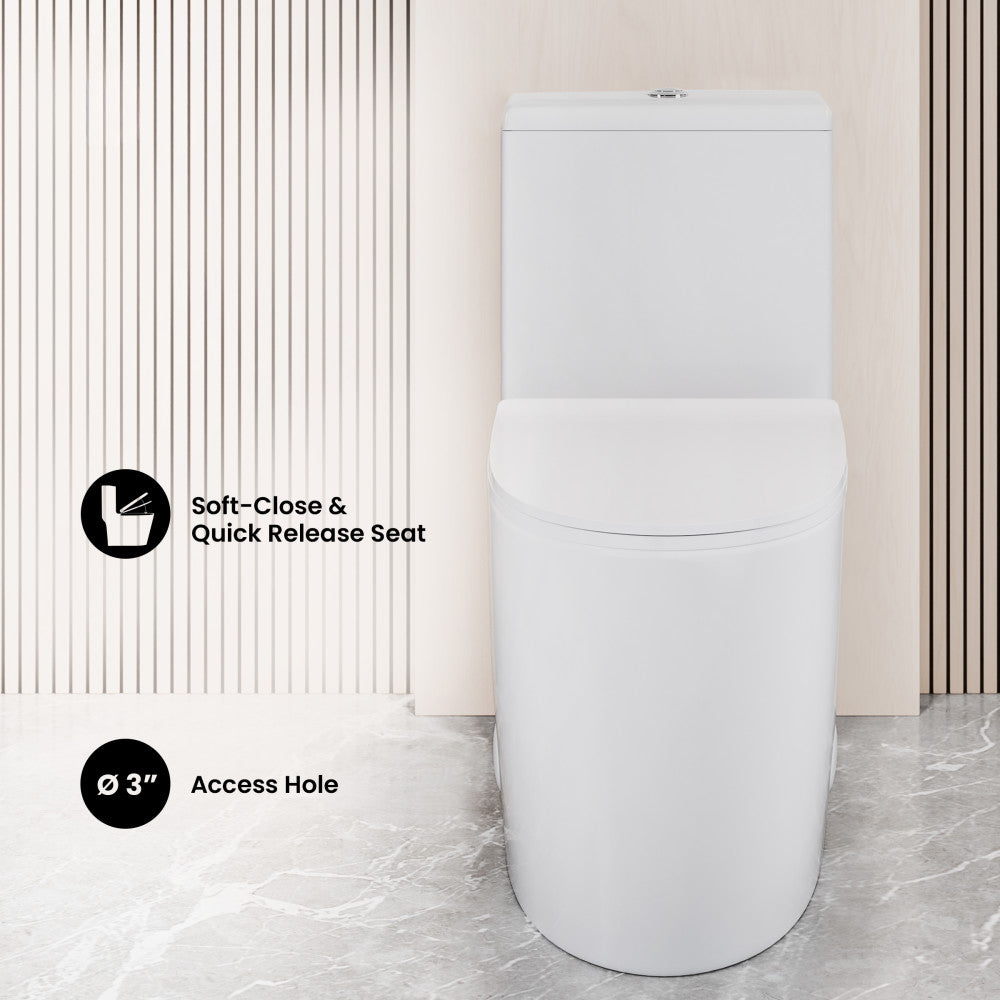 Dreux High Efficiency One-Piece Elongated Toilet with 0.8 GPF Water Saving Patented Technology