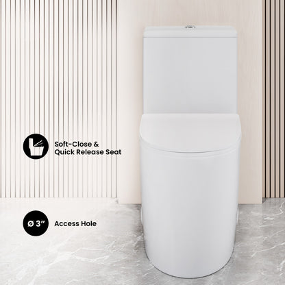 Dreux High Efficiency One-Piece Elongated Toilet with 0.8 GPF Water Saving Patented Technology