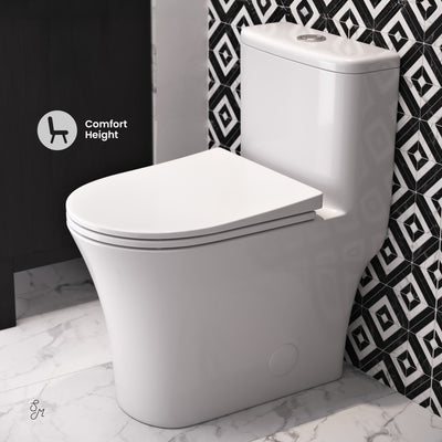 Cascade One-Piece 12" Rough-in 1.1/1.6 GPF Single Vortex Dual Flush Compact Toilet in Glossy White