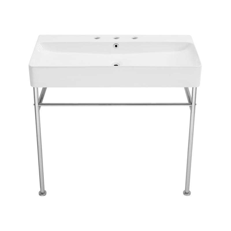 Carre 36" Console Sink White Basin Chrome Legs with 8" Widespread Holes