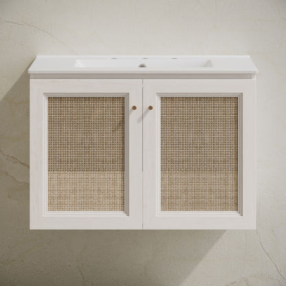 Classe 30" Wall-Mounted Bathroom Vanity in White Oak with Widespread Faucet Holes Vanity Top