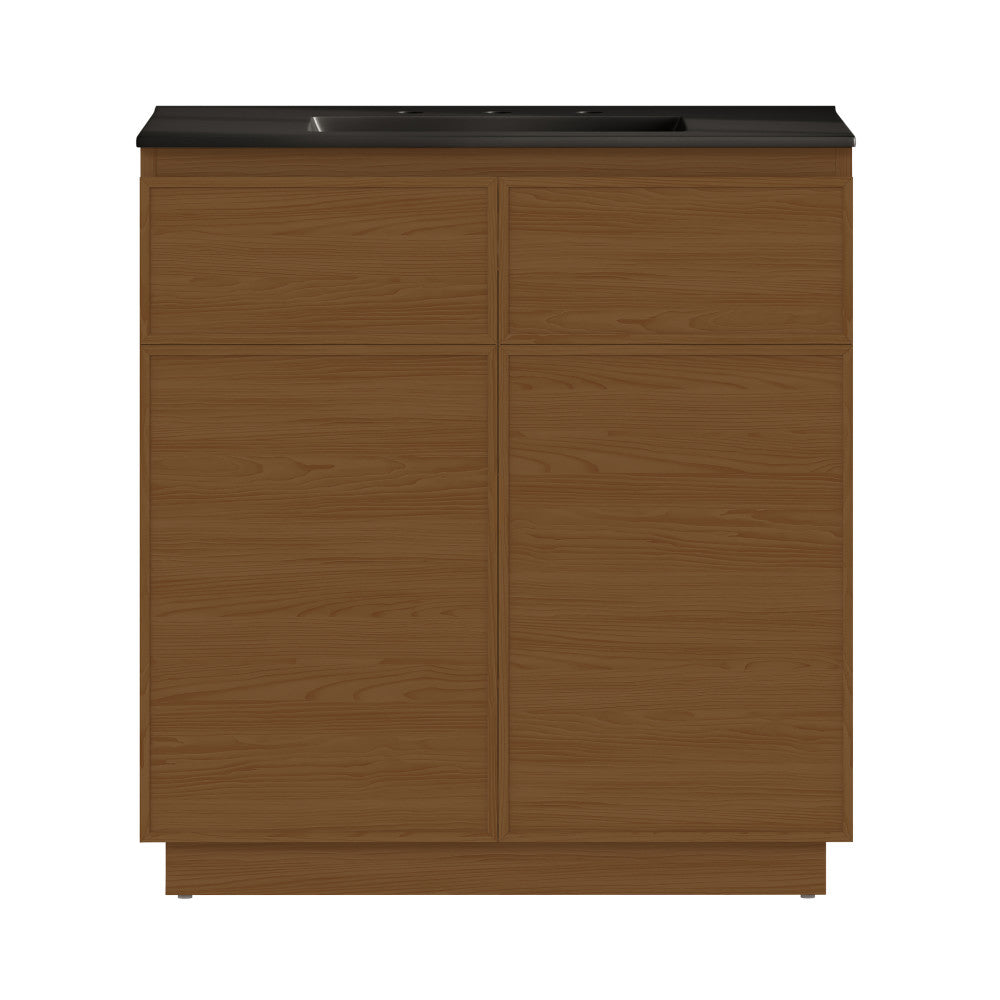 St. Tropez 36" Freestanding Bathroom Vanity in Brown Oak with Black 3-Hole Widespread Sink Top