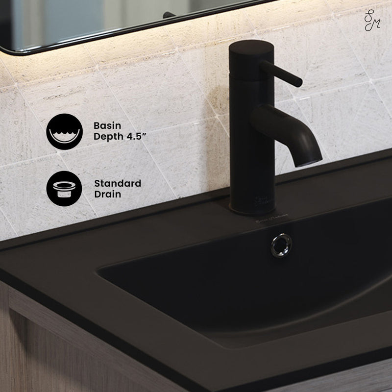 24" Ceramic Vanity Top with Single Faucet Hole in Matte Black