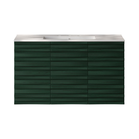 Cascade 36" Wall-Mounted Bathroom Vanity in Green Oak with 3-Hole Widespread Sink Top