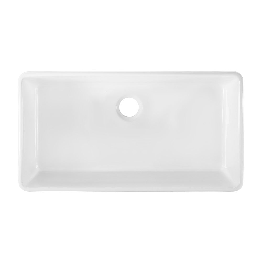 Elegance 36" x 20" Single Basin Fireclay Farmhouse Kitchen Sink in Glossy White with Stainless Steel Grid