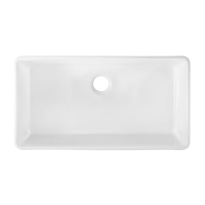 Elegance 36" x 20" Single Basin Fireclay Farmhouse Kitchen Sink in Glossy White with Stainless Steel Grid