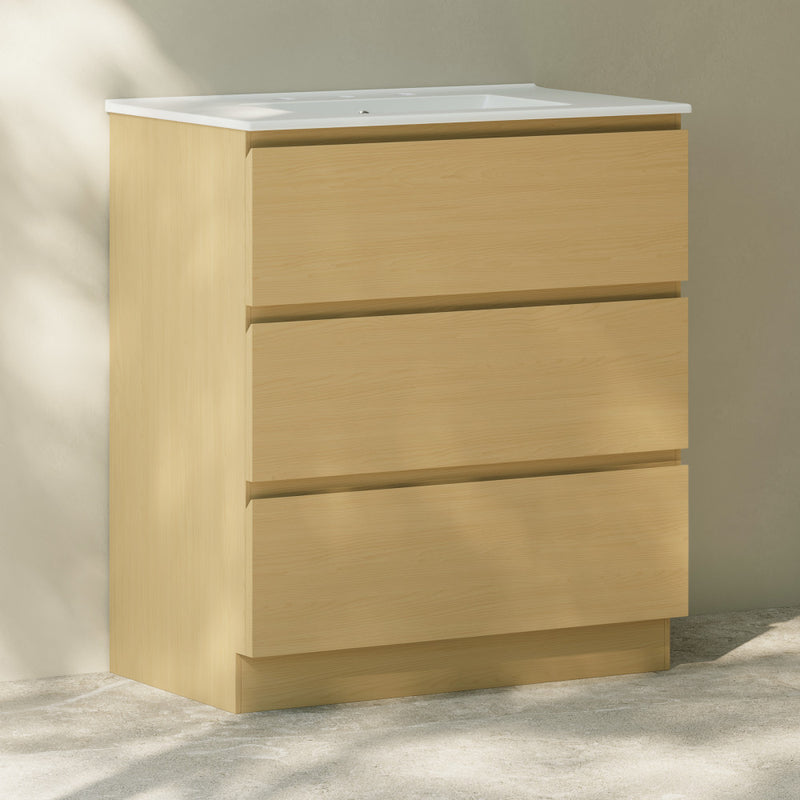 Liberte 30" Freestanding Bathroom Vanity in Natural Oak with 3-Hole Widespread Sink Top