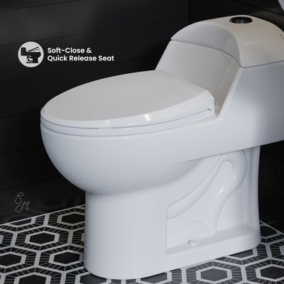 Chateau One Piece Elongated Toilet Dual Flush, Black Hardware 1.1/1.6 gpf