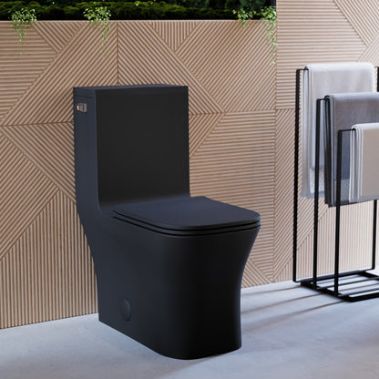 Concorde One-Piece 12" Rough-in 1.28 GPF Left-Hand Flush Square Toilet in Matte Black