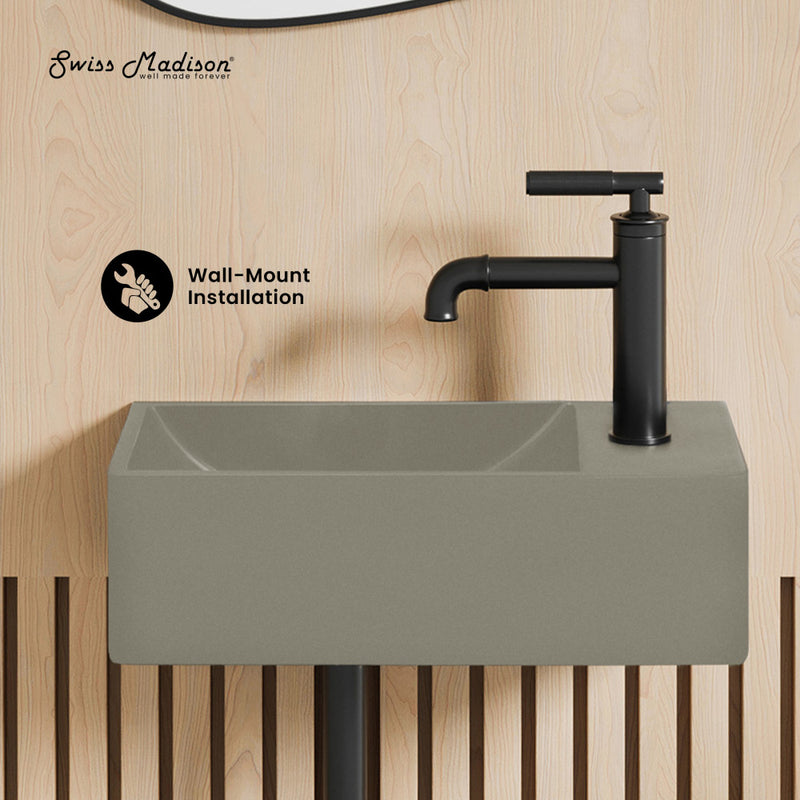 Lisse 16" Concrete Rectangle Wall-Mounted Sink with Right Side Faucet Mount in Matte Taupe