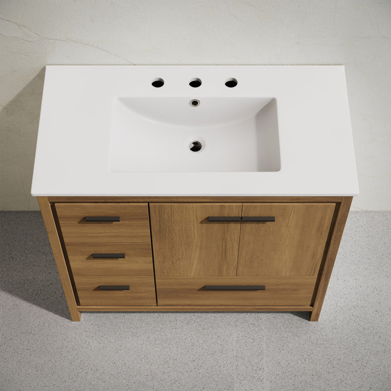 Virage 36" Freestanding Bathroom Vanity in Brown Oak with 3-Hole Widespread Sink Top