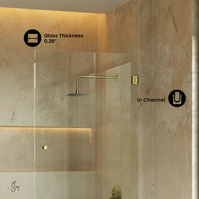 Voltaire 24 x 58 Frameless Pivot 3/8 in. (10mm) Ultra Clear Tempered Glass Tub Door with Gold Brushed Hardware