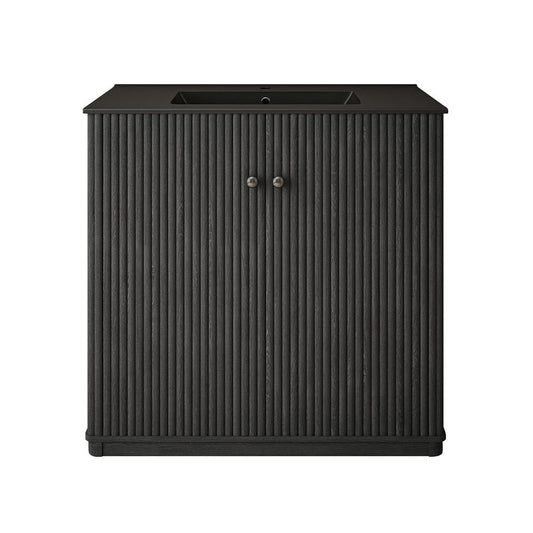 Lafayette 36" Freestanding Bathroom Vanity in Black Oak with Matte Black Sink Top