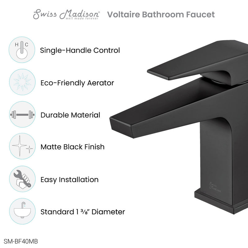 Voltaire Single Hole, Single-Handle, Bathroom Faucet in Matte Black