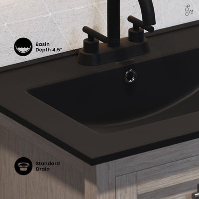 24" 3-Hole Centerset Vanity Sink Top in Matte Black