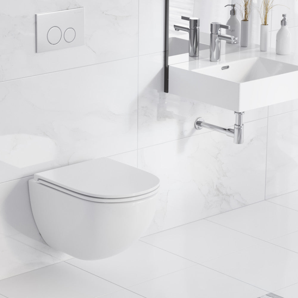 St. Tropez Wall-Hung Toilet Bundle 0.8/1.6 GPF Dual Flush in Glossy White with Flush Plate