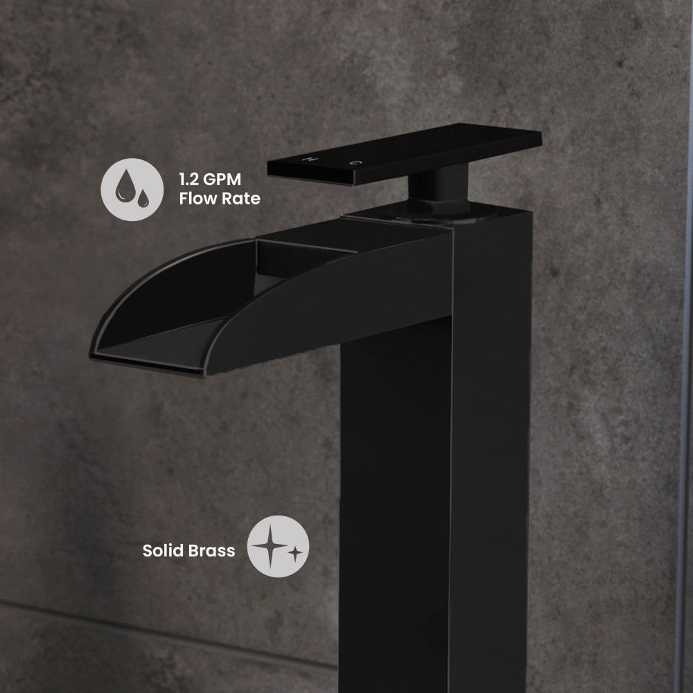 Concorde Single Hole, Single-Handle, High Arc Waterfall, Bathroom Faucet in Matte Black