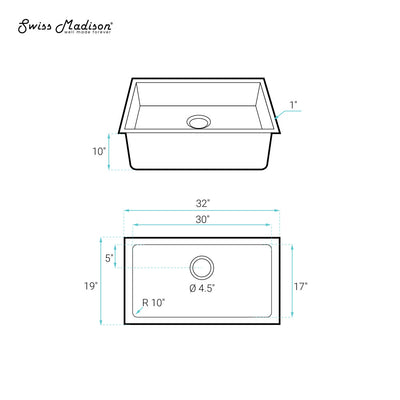 Rivage 32 x 19 Stainless Steel, Single Basin, Undermount Kitchen Sink