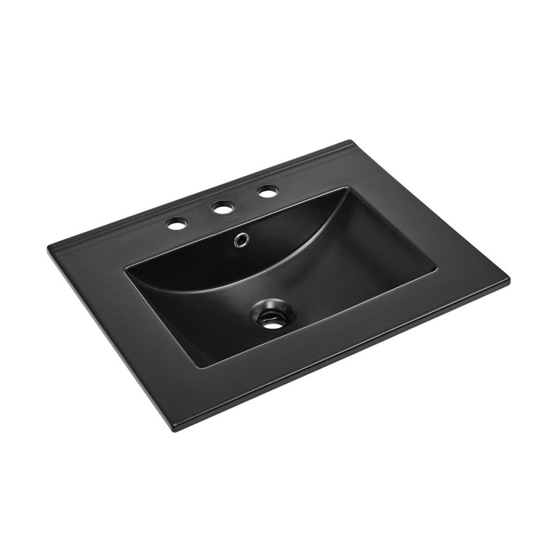 24" Ceramic Vanity Top with 8" Widespread Faucet Holes in Matte Black