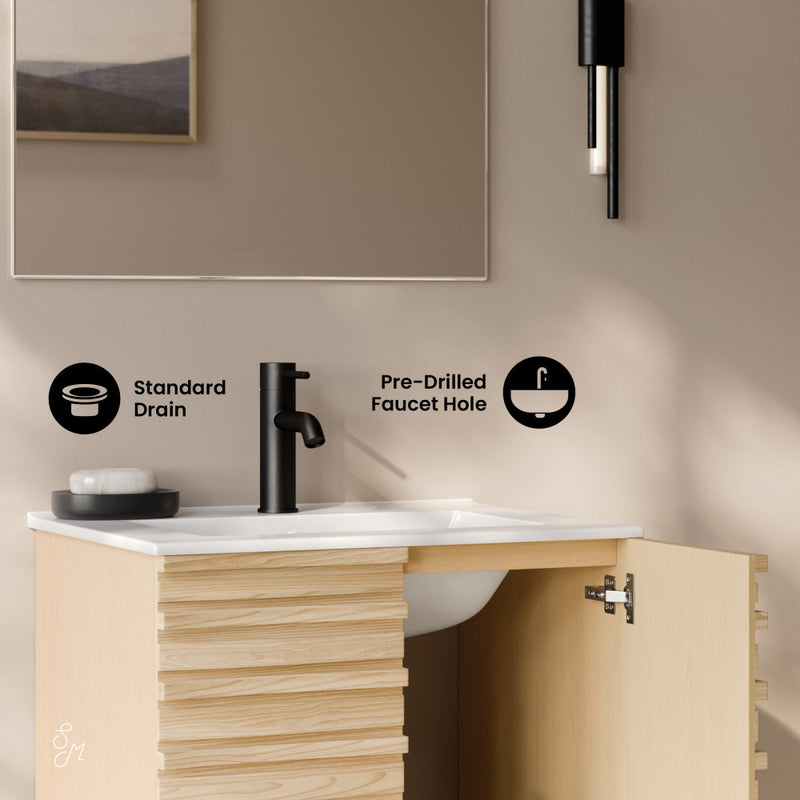 Cascade 24" Wall-Mounted Bathroom Vanity in Natural Oak with Sink Top