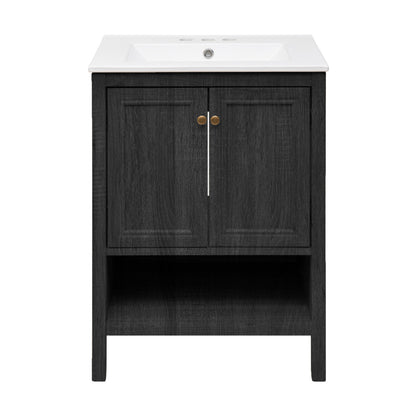 Chateau 24" Freestanding Bathroom Vanity in Black Oak with 3-Hole Centerset Sink Top